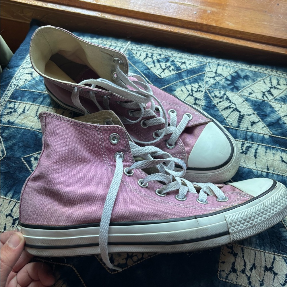 purple pink converse high top sneakers